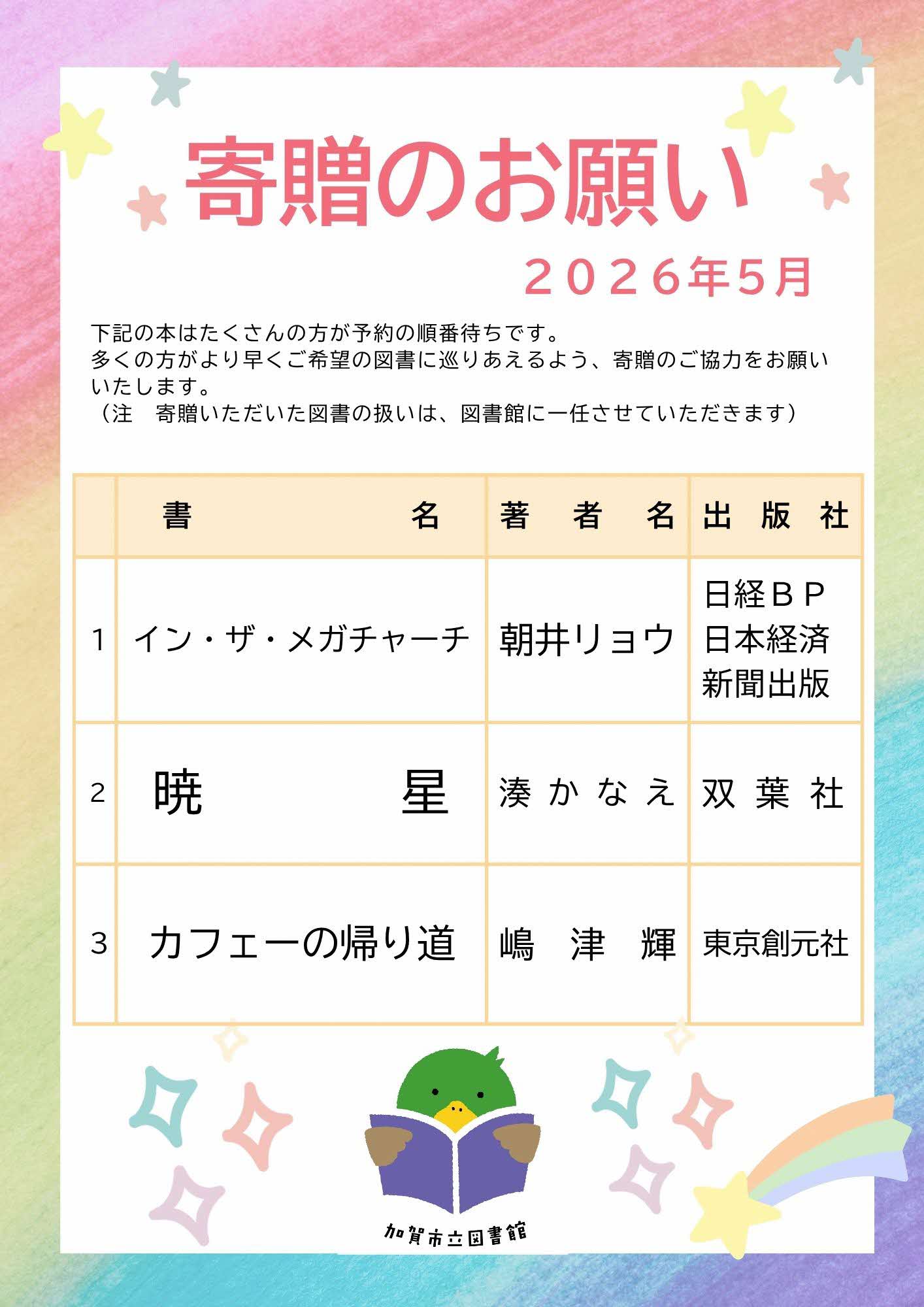 寄贈のおねがい